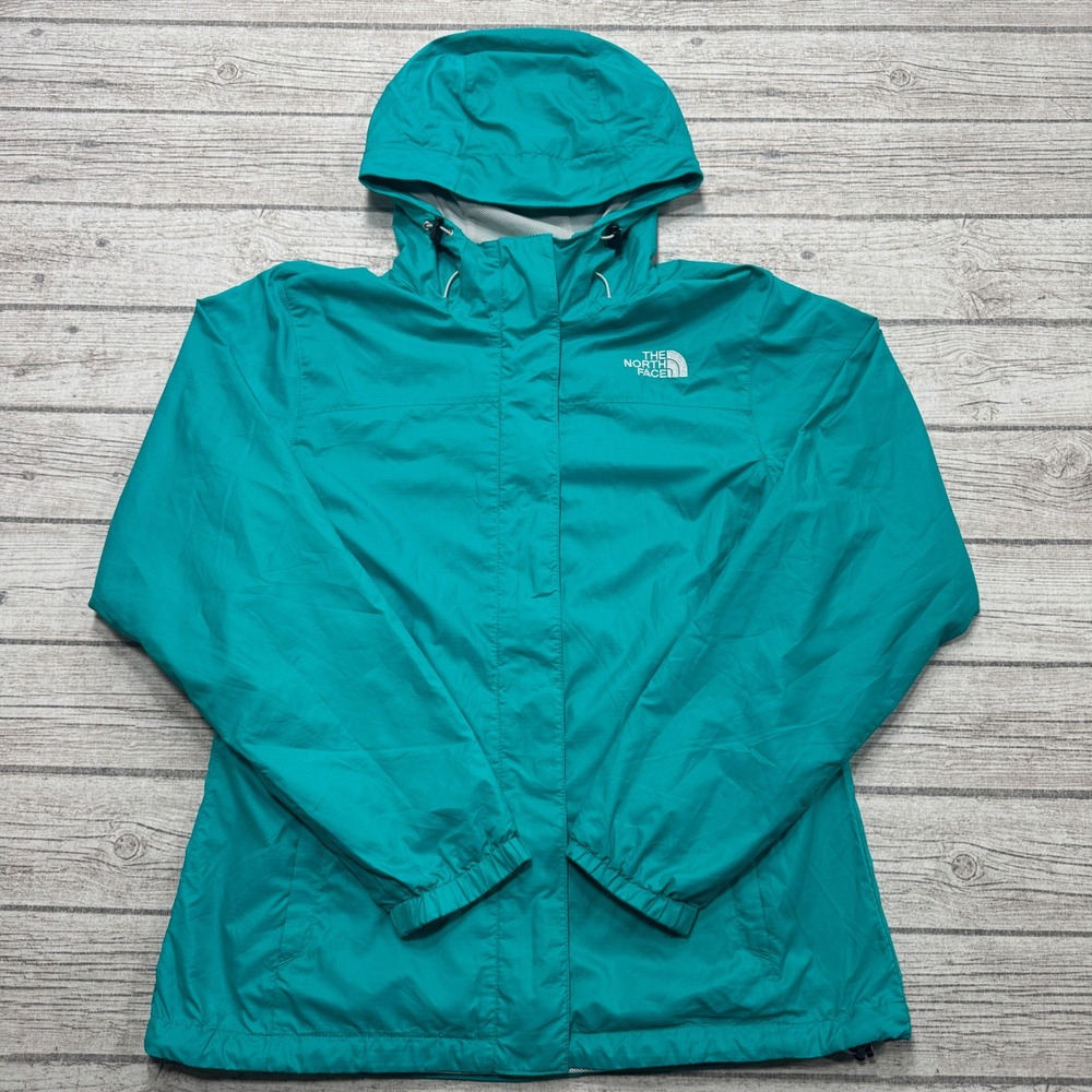 The North Face Rain Jacket Women's Medium Teal Resolve Waterproof Hooded Outdoor